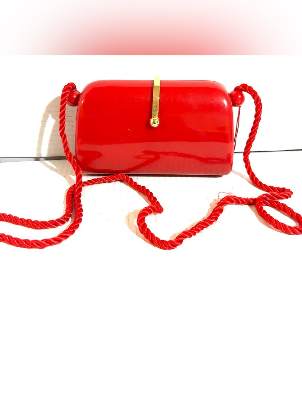 Red Patent Crossbody shoulder with Gold Accent